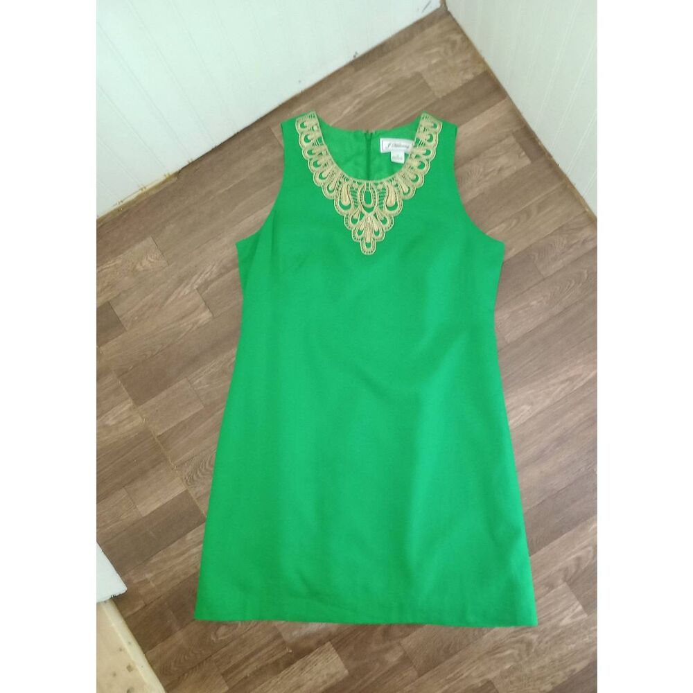 Jessica Howard Green Midi Dress with Gold Embellished Neckline